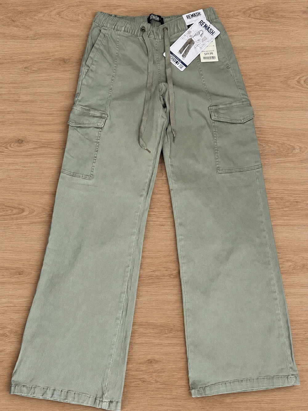 Rewash Light Olive Cargo Pants with Drawstring Waist